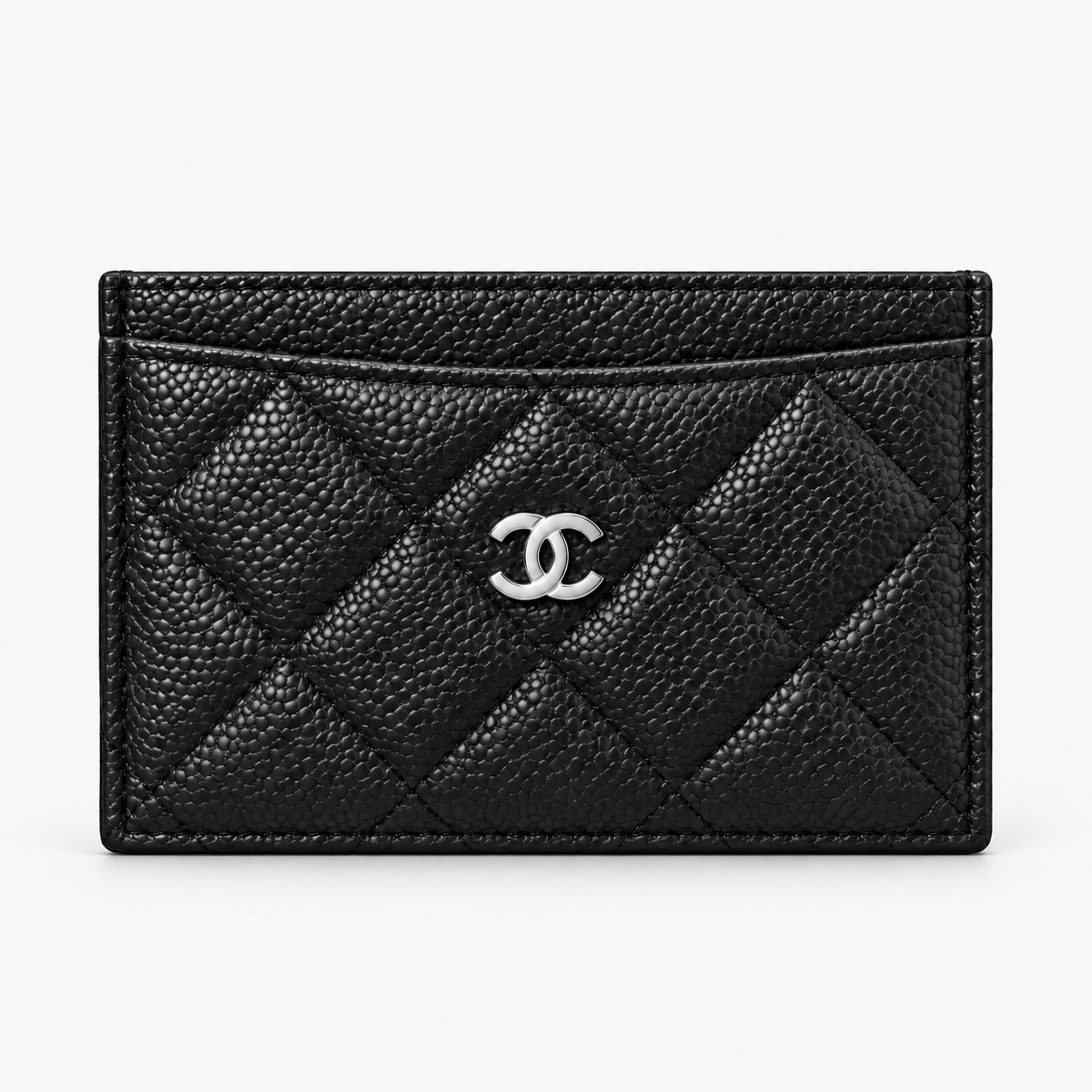 Xbrandat Quilted Leather Card Holder with Silver CC Logo
