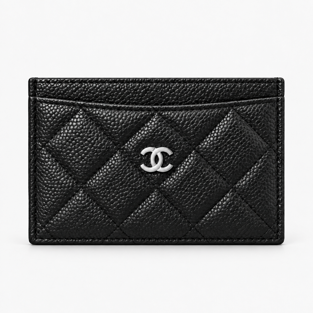 Xbrandat Quilted Leather Card Holder with Silver CC Logo