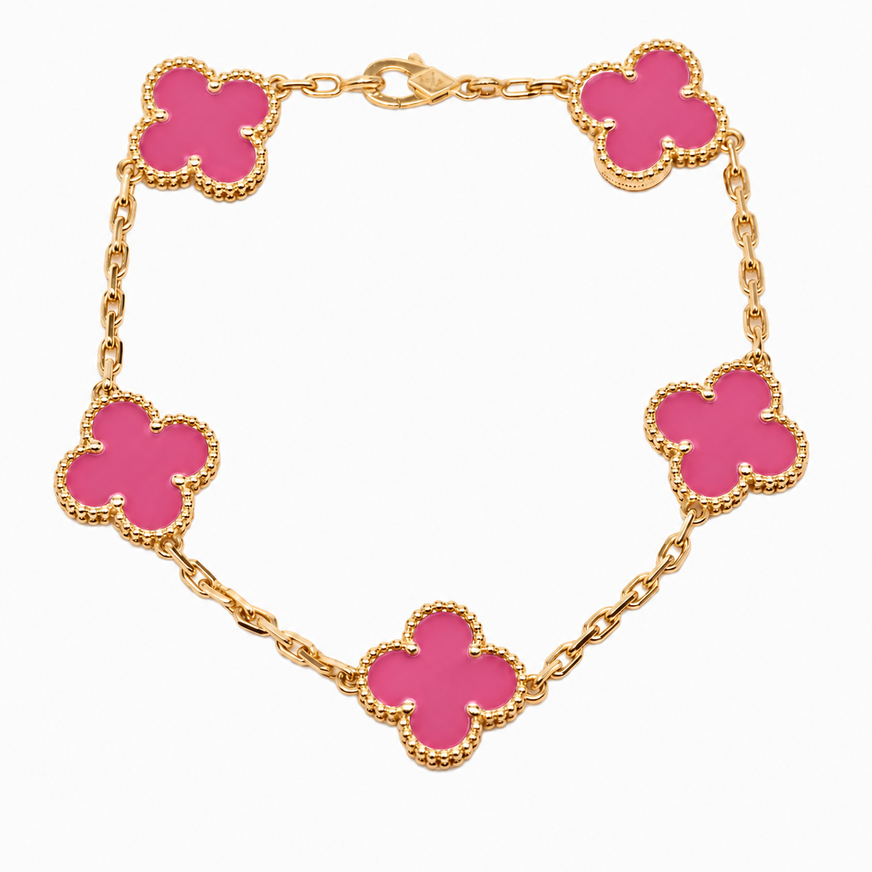Xbrandat Vintage Alhambra 5-Motif Bracelet – Pink Carnelian & 18k Yellow Gold