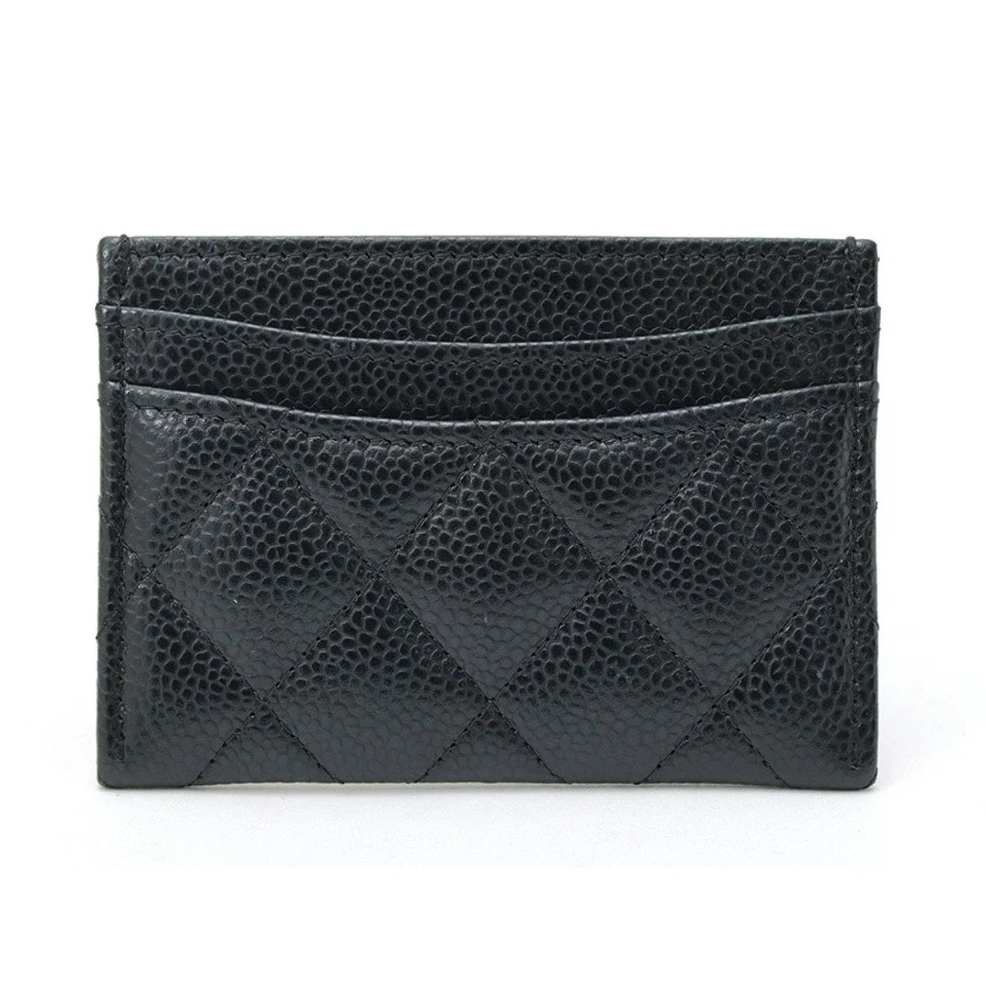 Xbrandat Quilted Leather Card Holder with Gold CC Logo