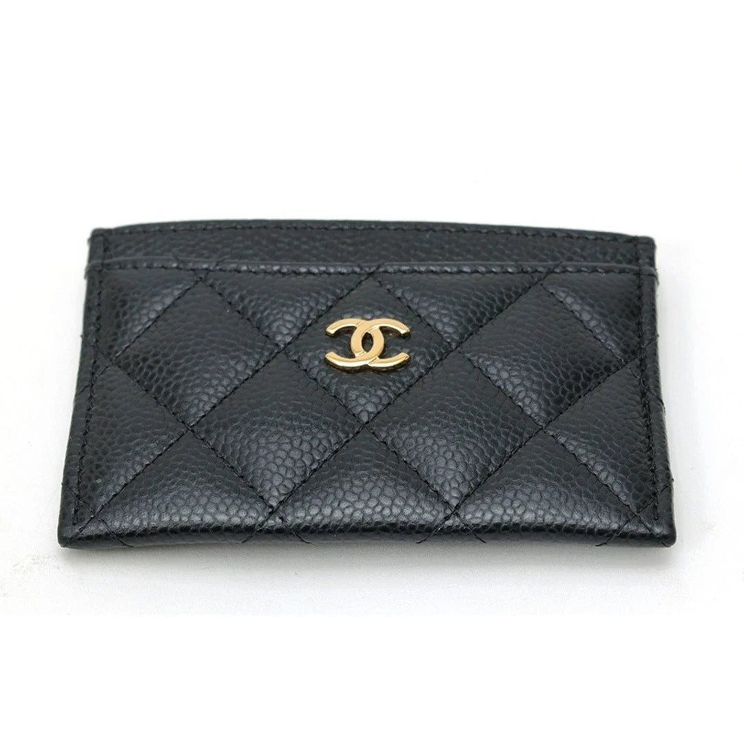 Xbrandat Quilted Leather Card Holder with Gold CC Logo