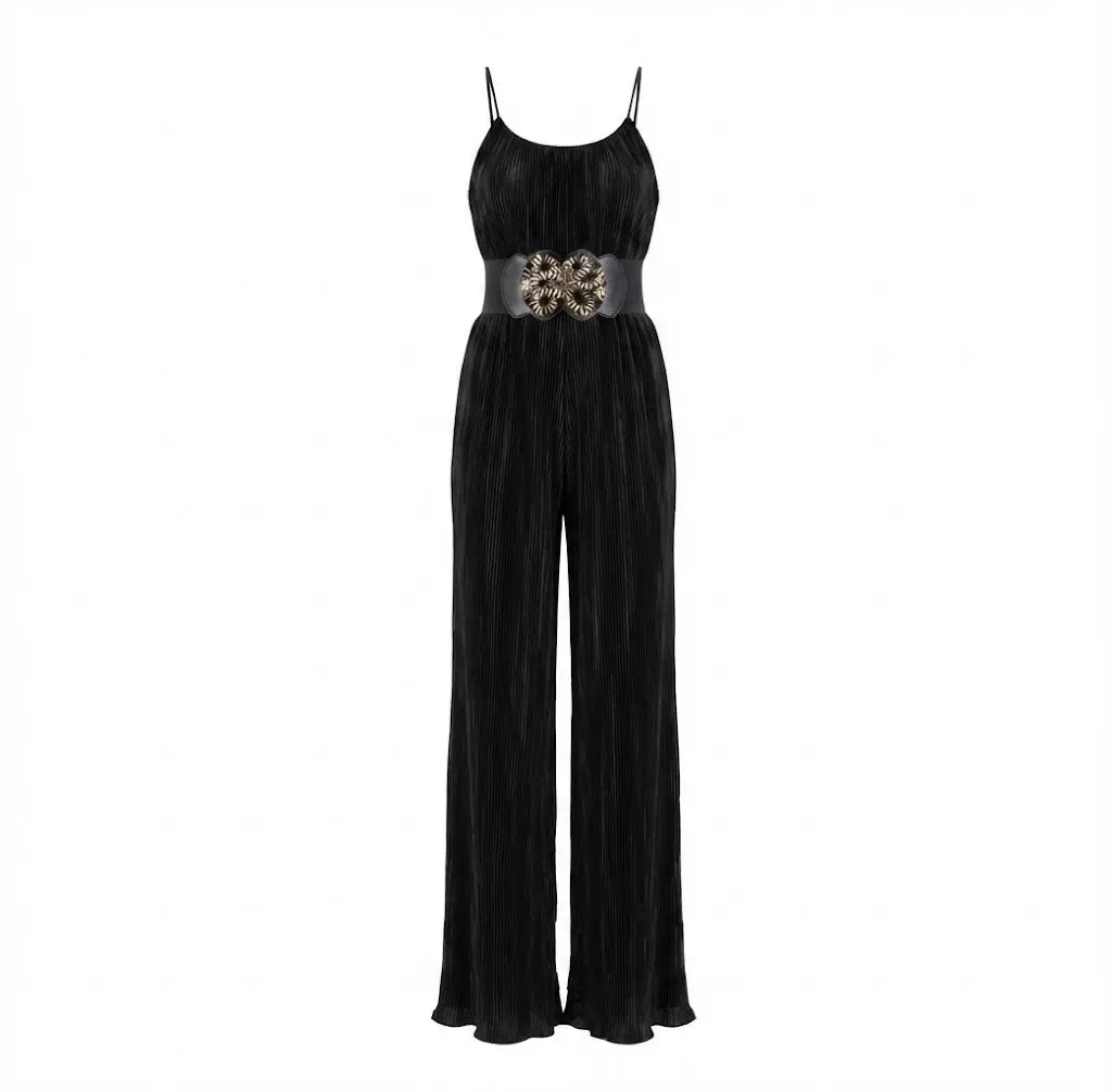 Black Plissé Jumpsuit