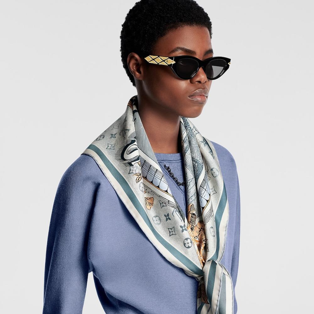 Louis Vuitton Louis Vuitton Blue Printed Scarf - 2