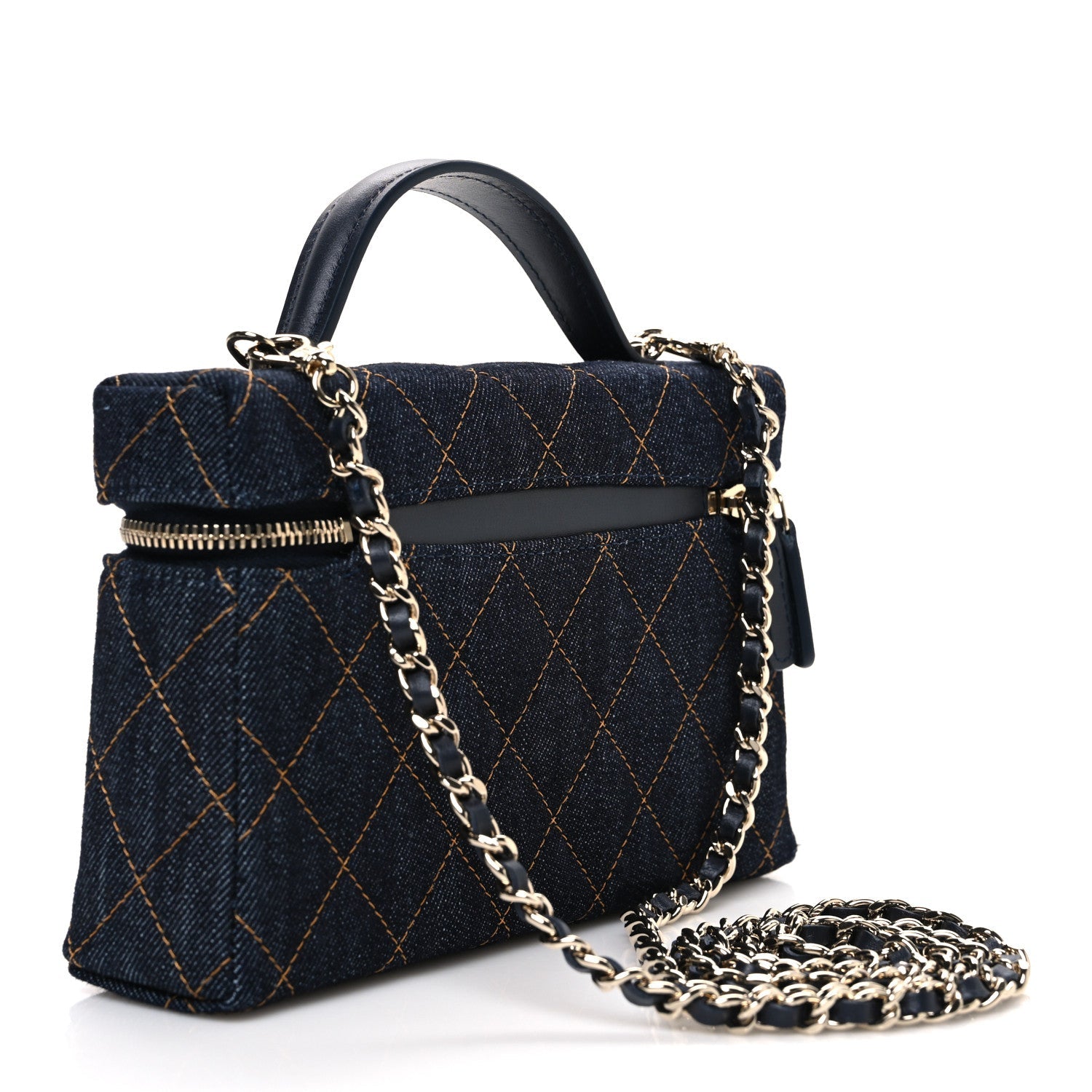 Chanel Denim Quilted Top Handle Slim Vanity Case