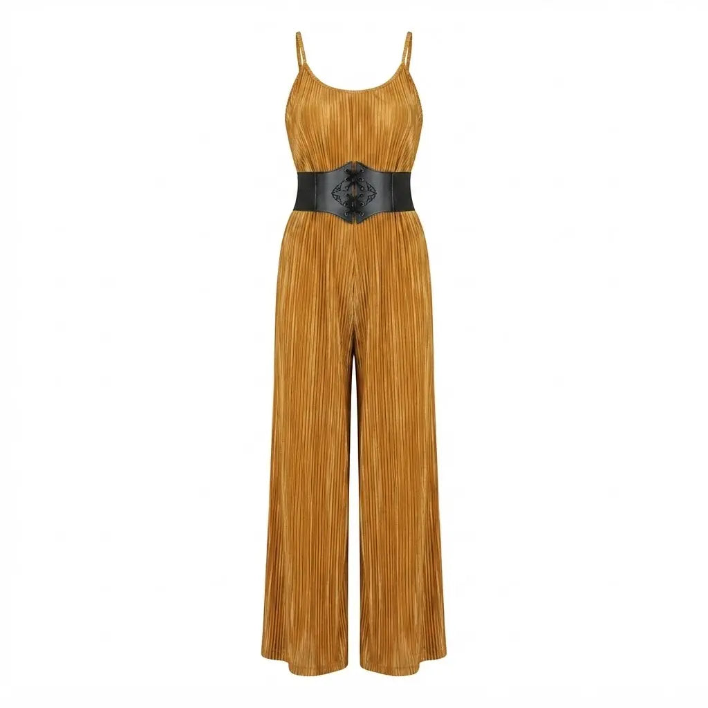 Brown Plissé Jumpsuit