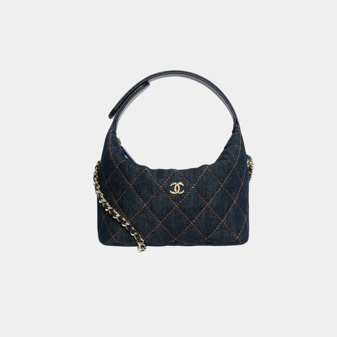CHANEL Classic Clutch With Chain Denim & Gold Metal Dark