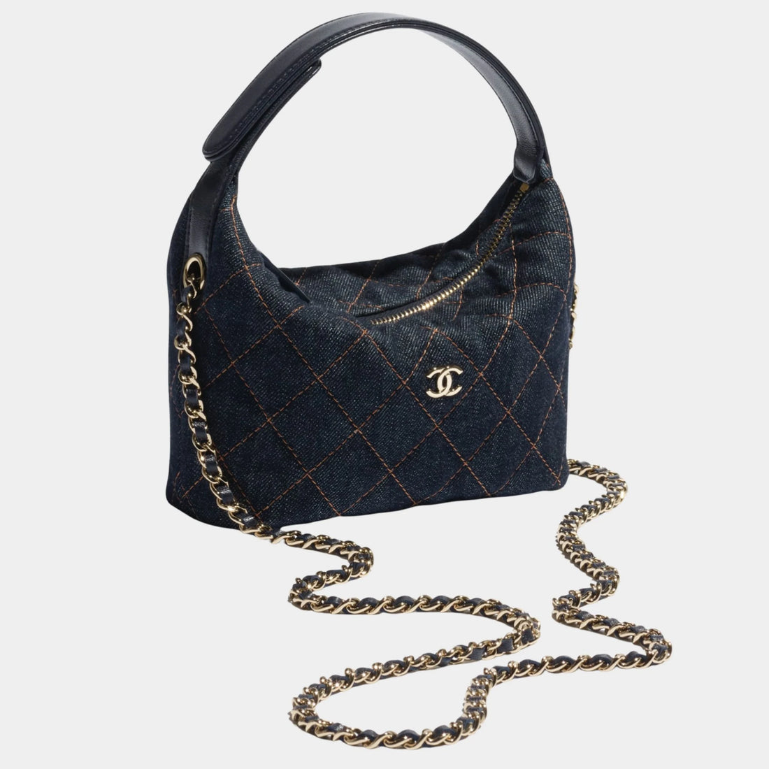 CHANEL Classic Clutch With Chain Denim & Gold Metal Dark