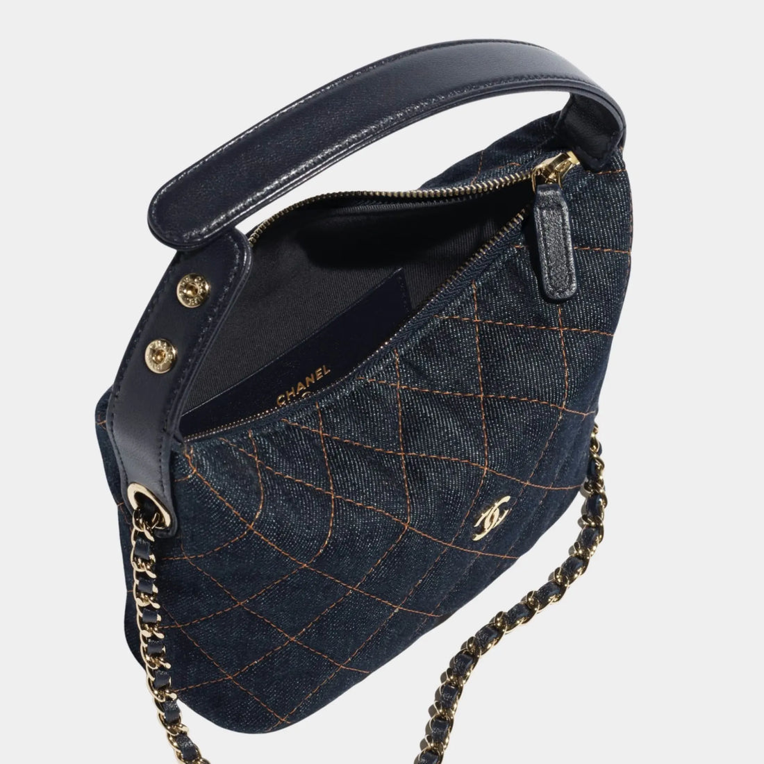 CHANEL Classic Clutch With Chain Denim & Gold Metal Dark
