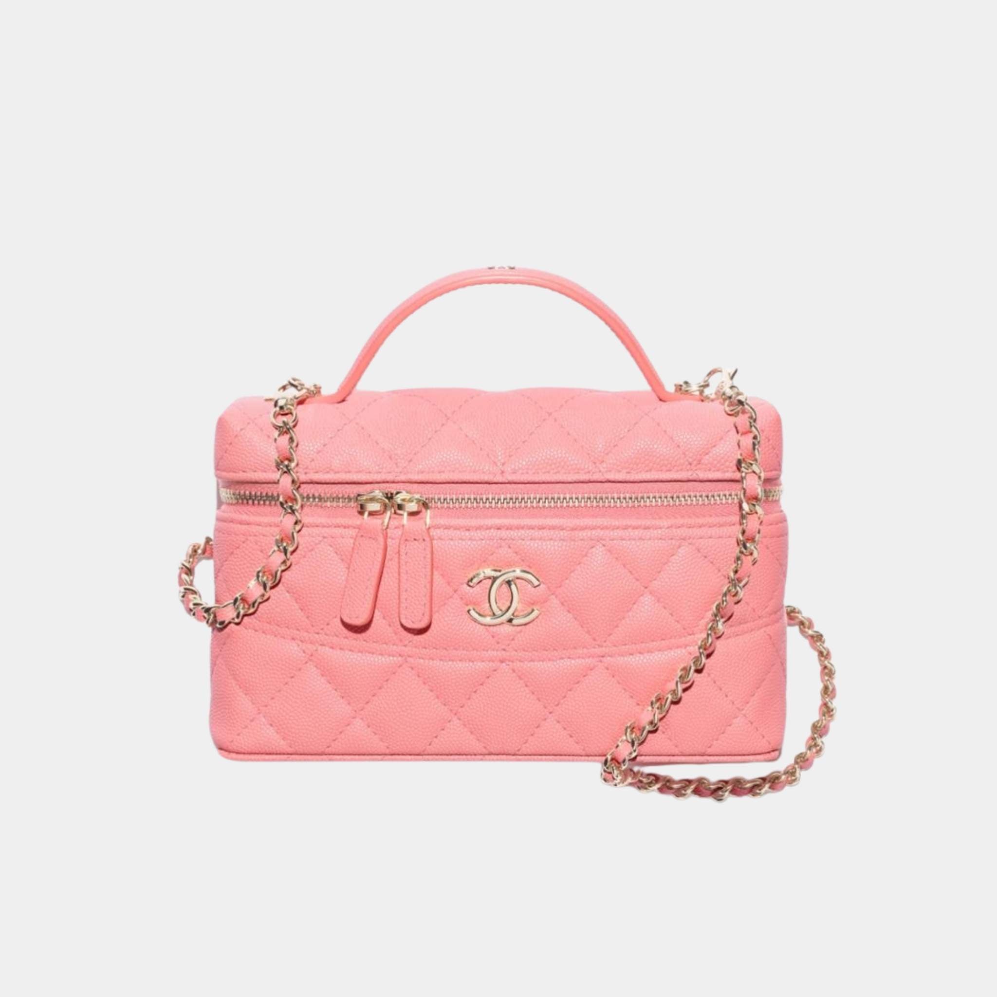 Metallic Caviar Quilted Trendy Handle Slim Vanity Gold Sold Out