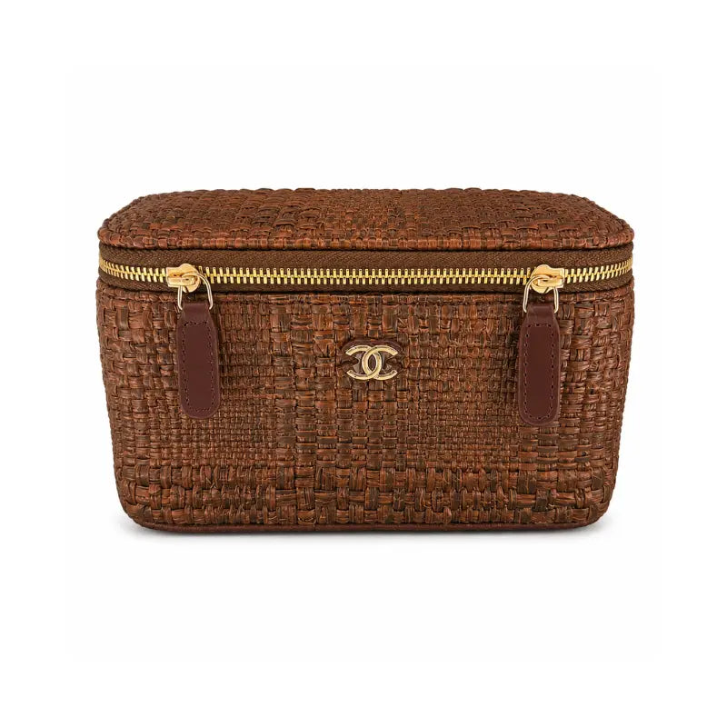 Xbrandat Braided Raffia Top Handle Slim Vanity Case