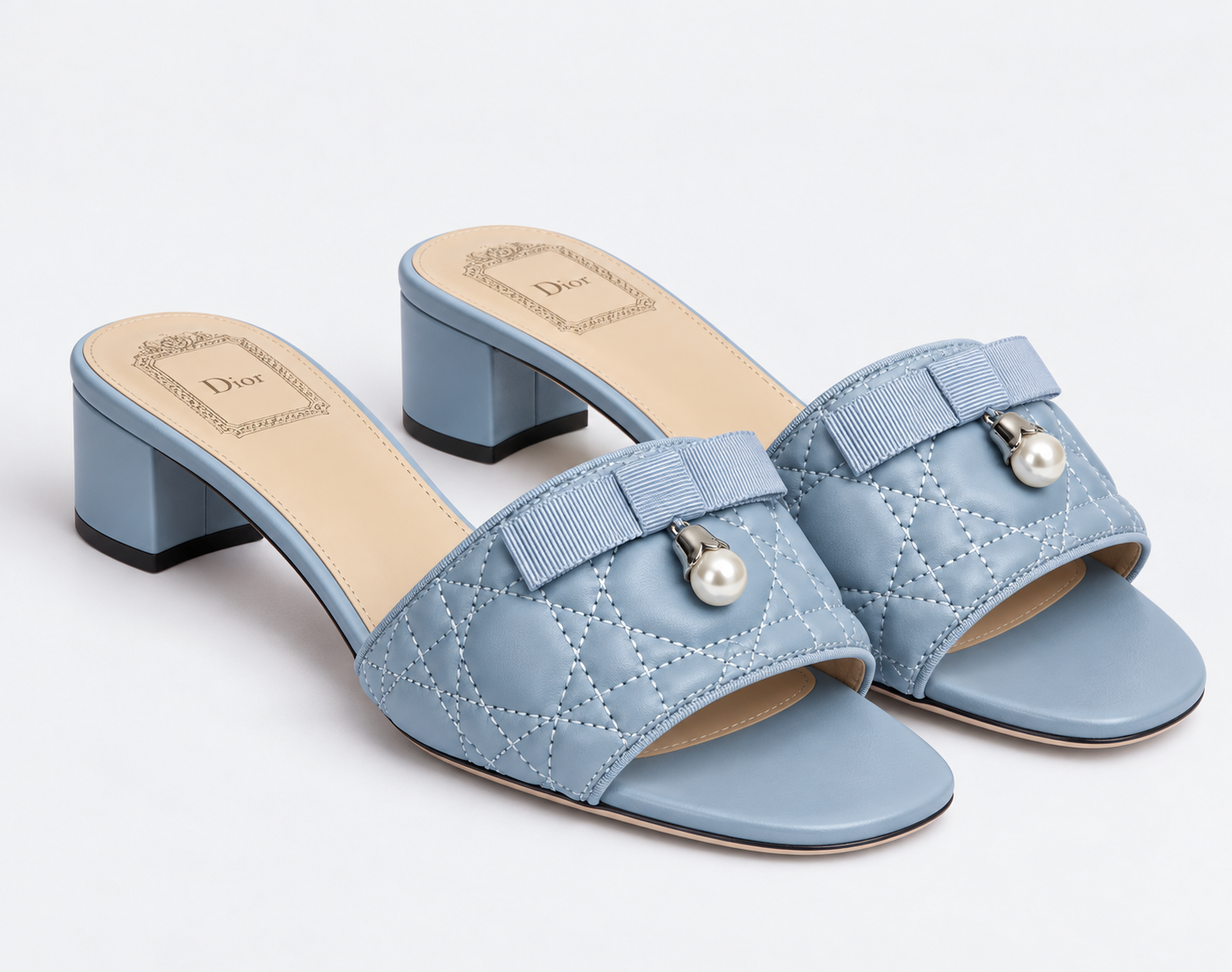 Xbrandat Quilted Bow Block Heel Slide Sandals - Style B