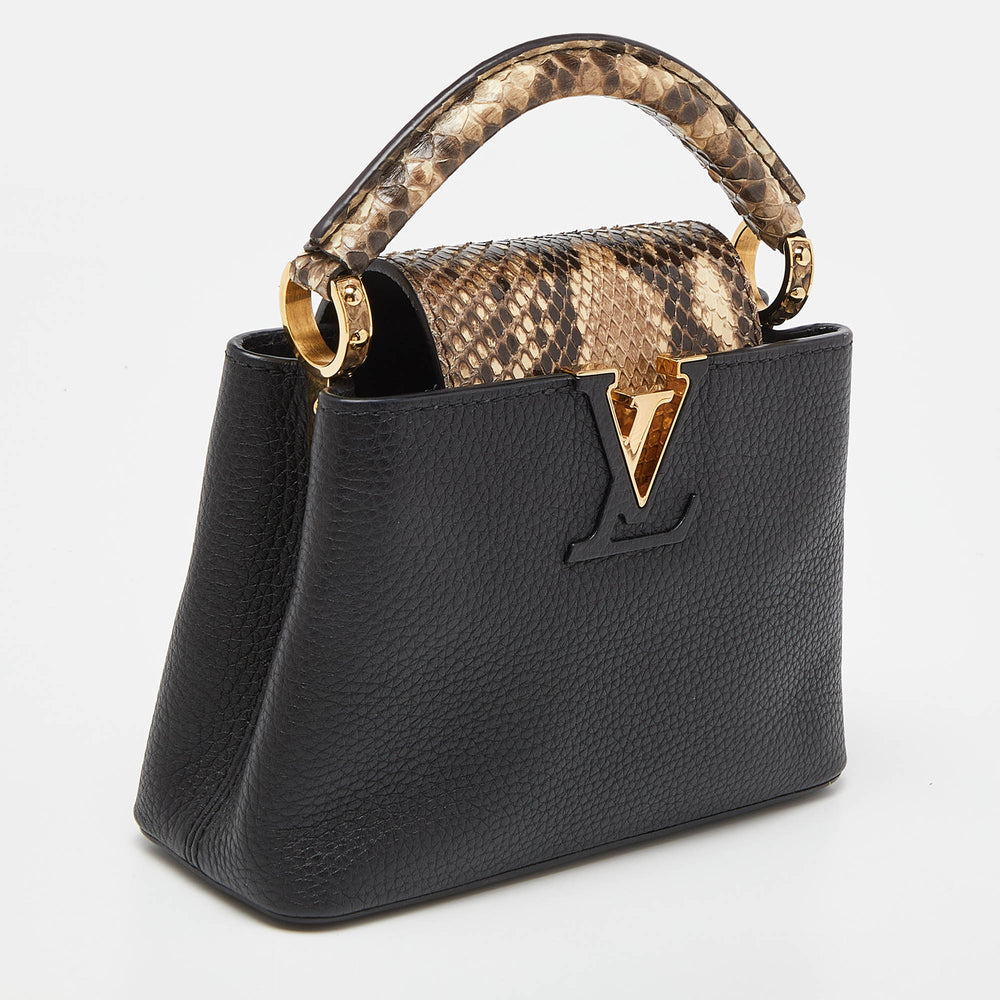 Louis Vuitton Black Leather and Python Capucines Mini Bag