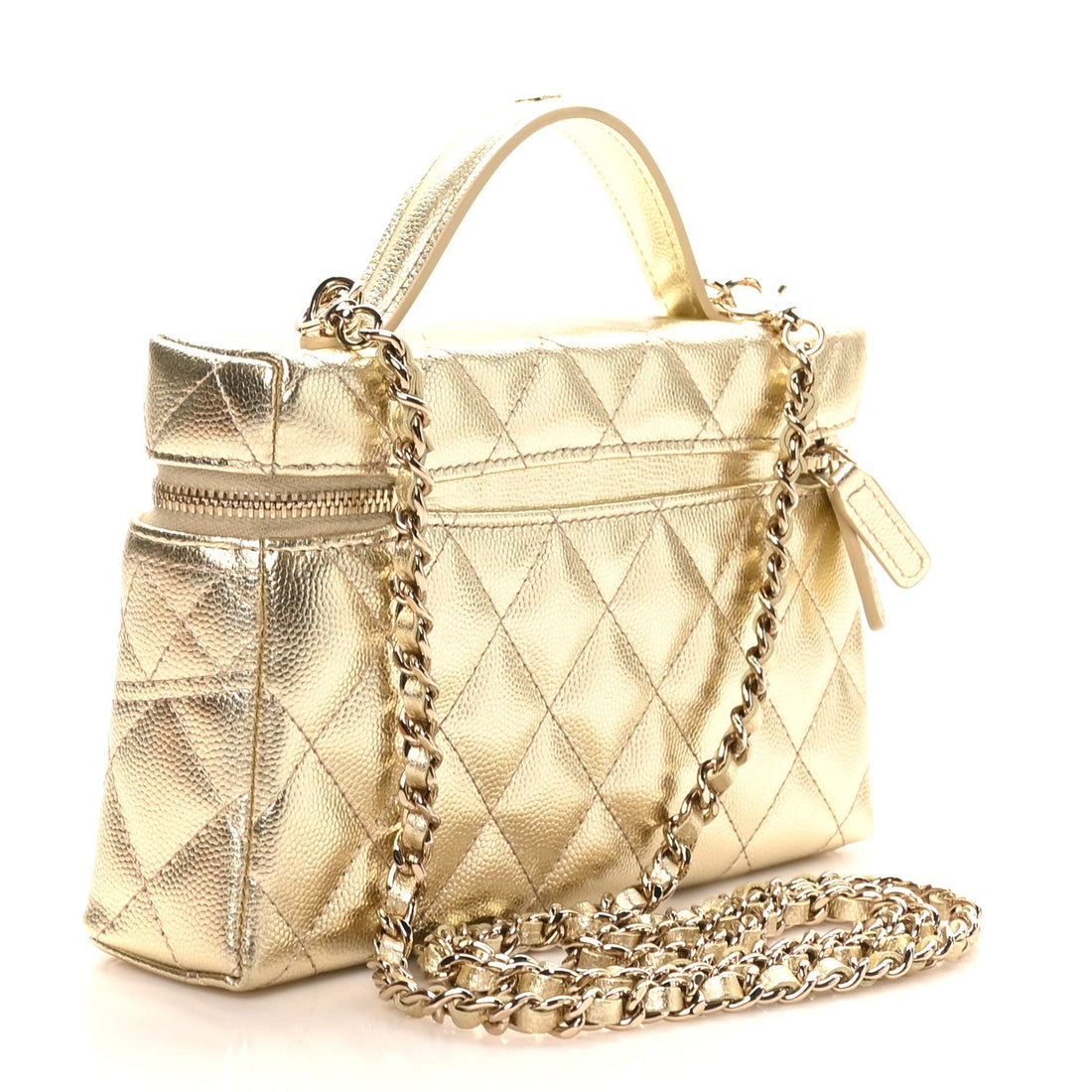 Metallic Caviar Quilted Trendy Handle Slim Vanity Gold Sold Out