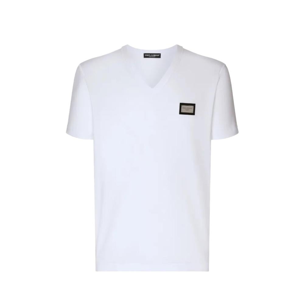 Dolce & Gabbana تيشيرت دولتشي ابيض Dolce & Gabbana برقبة ٧ وشارة شعار الماركة
