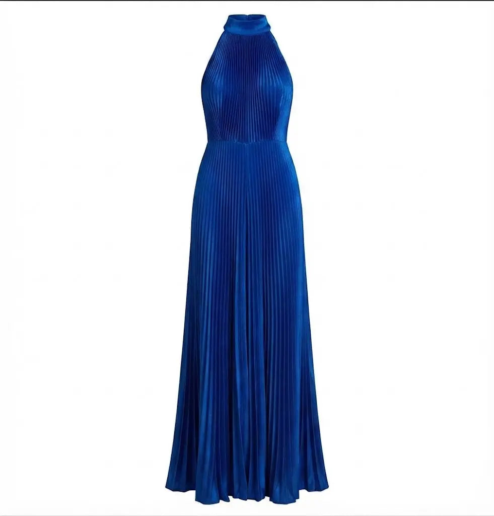 Blue High-Neck Dress