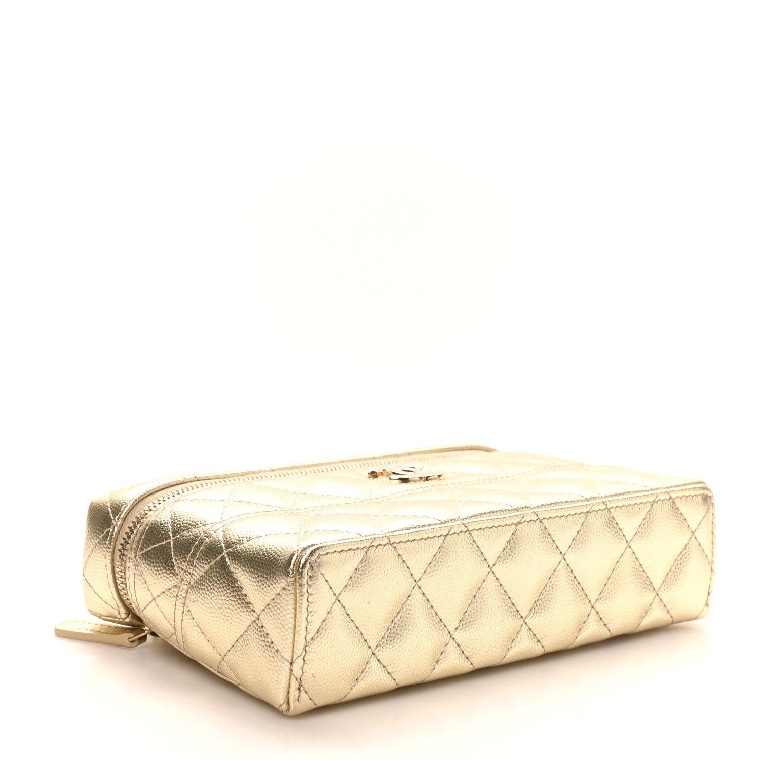 Metallic Caviar Quilted Trendy Handle Slim Vanity Gold Sold Out