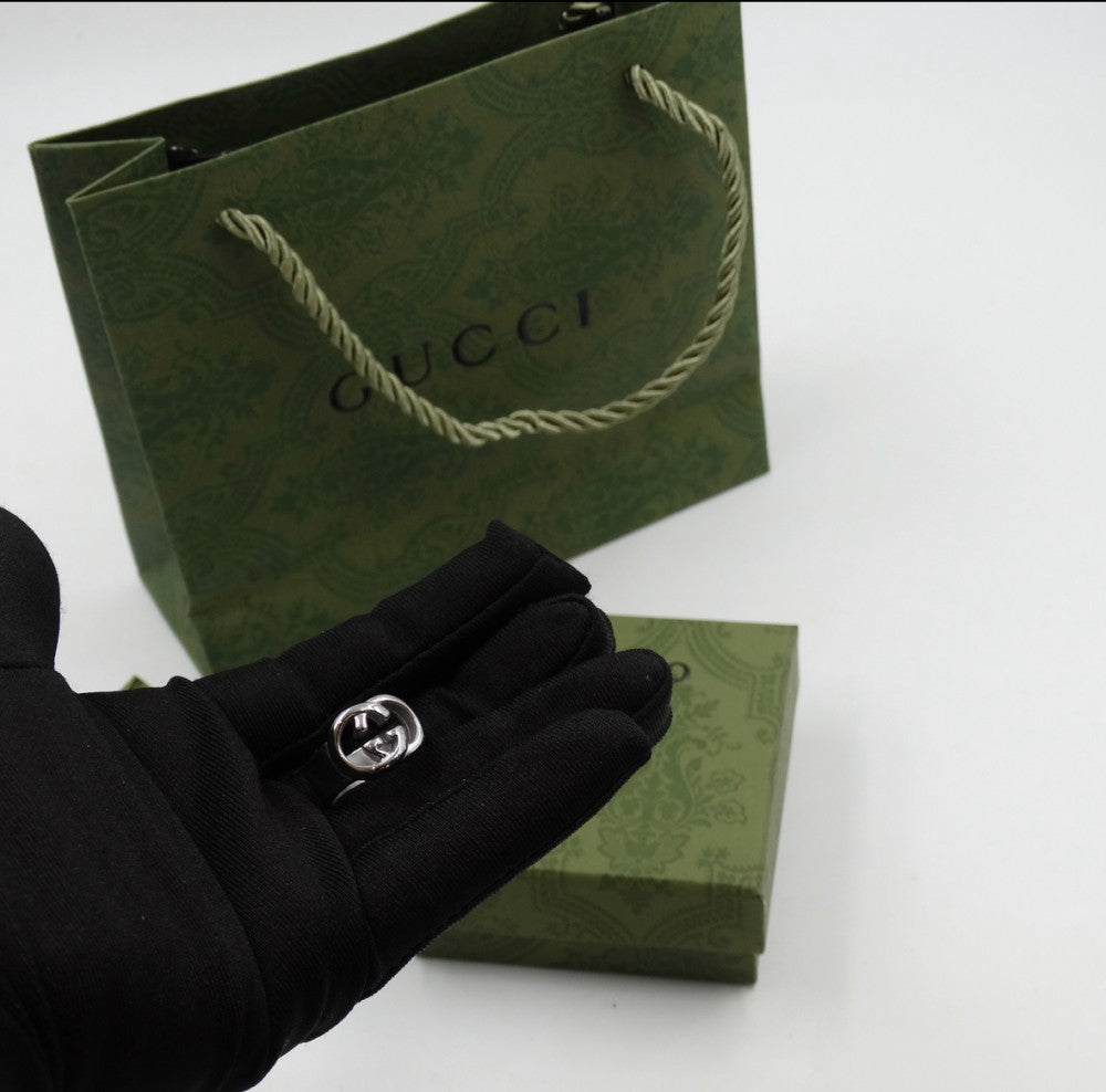 Gucci خاتم قوتشي فضي GG - 2